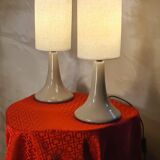 pair of taupe ceramic bedside lamps with linen lampshade 37x15