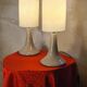 pair of taupe ceramic bedside lamps with linen lampshade 37x15