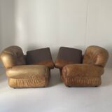 Pair of brown leather armchairs