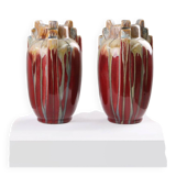 Pair of Sculptural Art Deco Glazed Ceramic Vases, Belgium 1930s