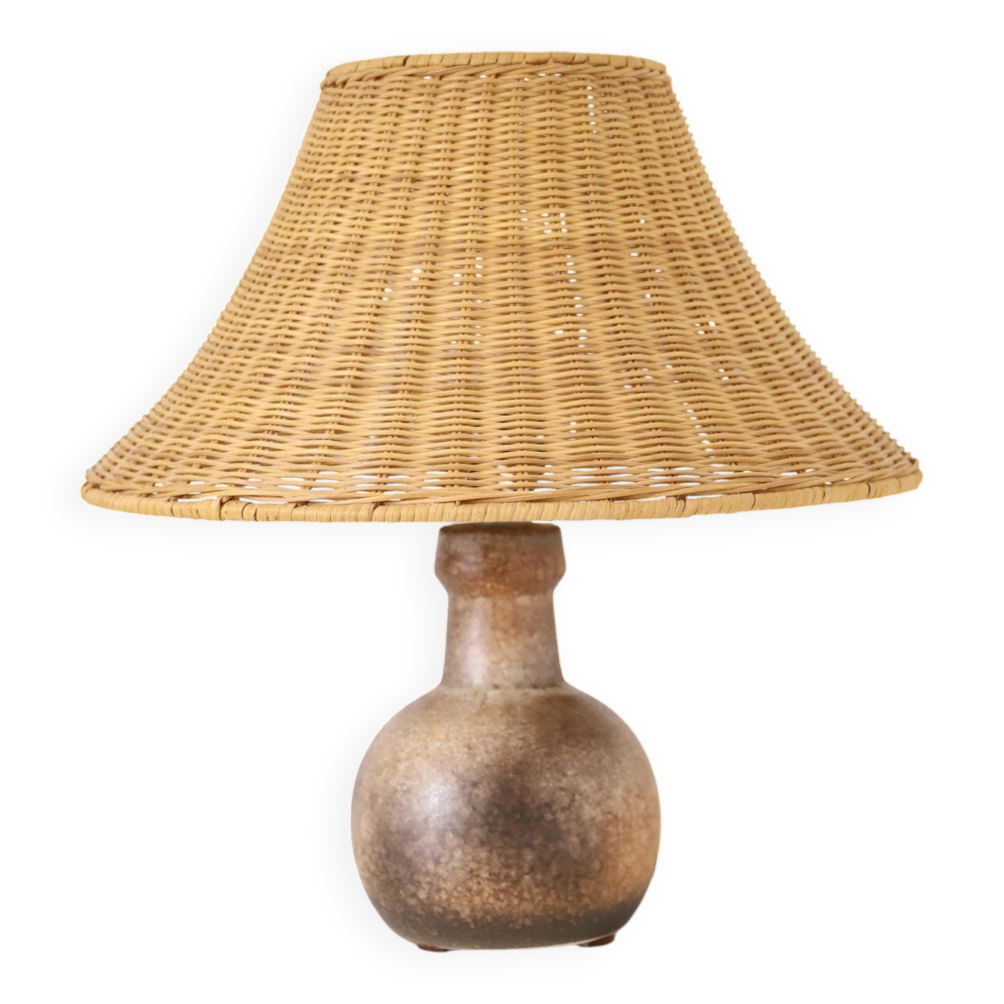 Table lamp – Vintage 60s ceramic and rattan shade