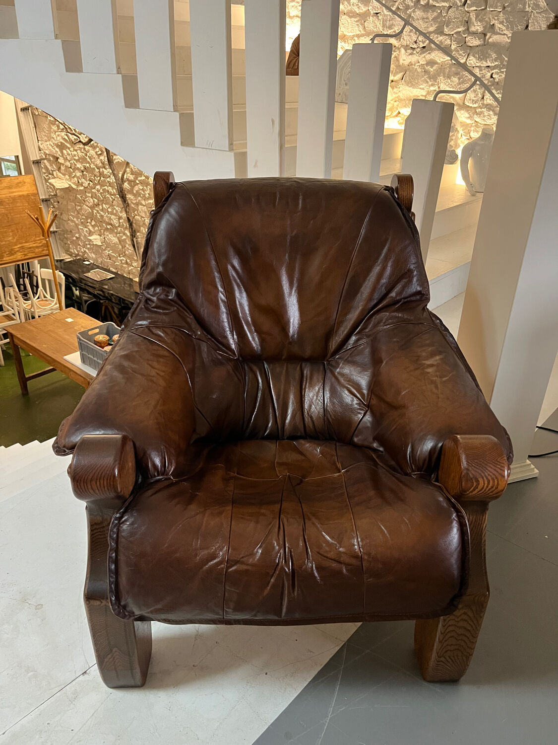 1960s Sofa and 2 Armchairs Set in Wood and Leather