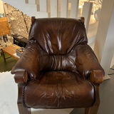 1960s Sofa and 2 Armchairs Set in Wood and Leather