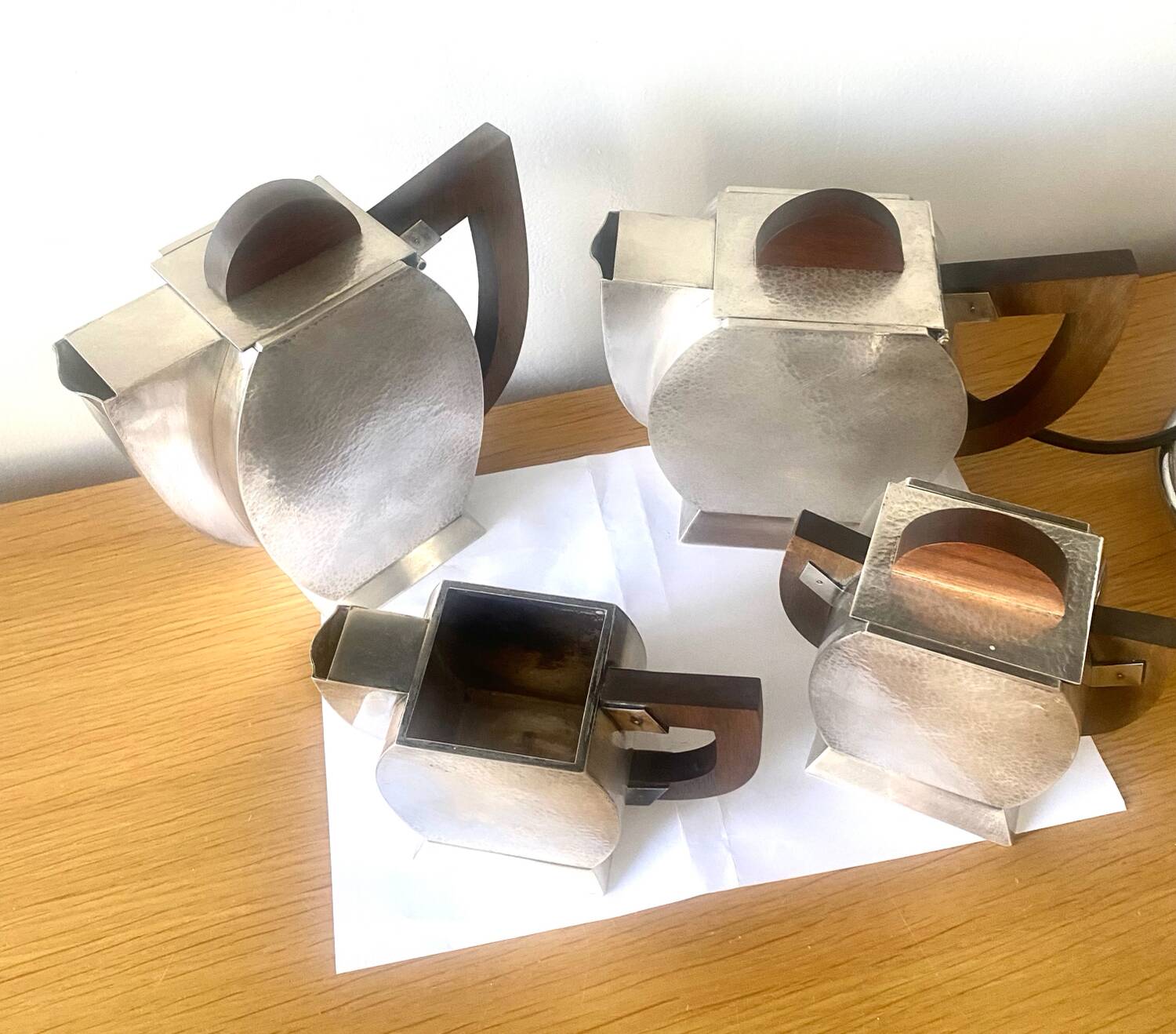 Art Deco tea coffee service 1930s hammered silver metal wood Antique Ant