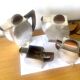 Art Deco tea coffee service 1930s hammered silver metal wood Antique Ant