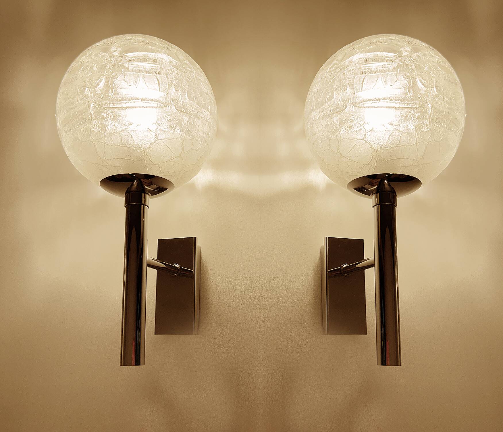 Pair Vintage Brutalist Bubble Glass Sconces
