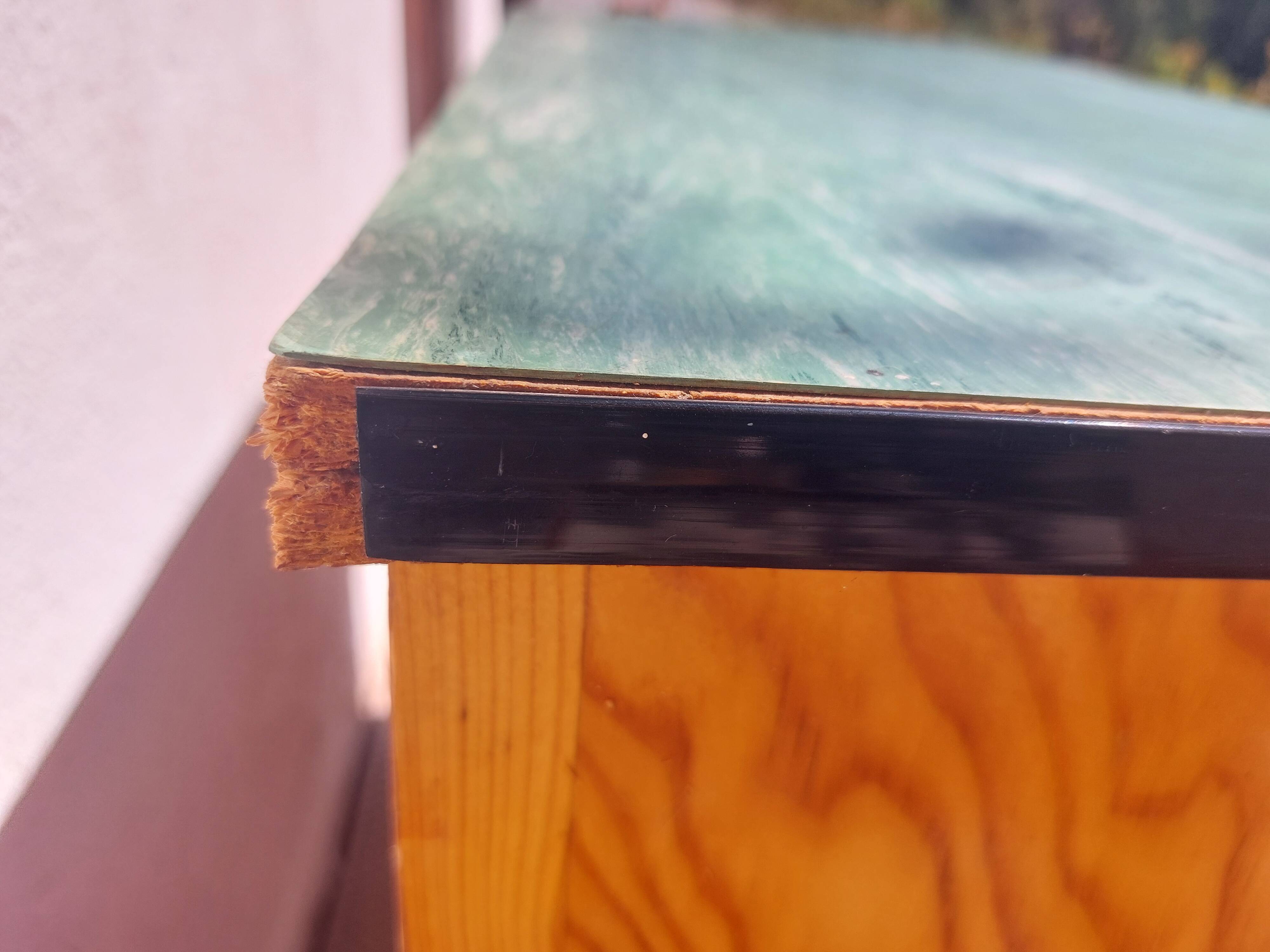 Mado wooden buffet, green and black tray, vintage.