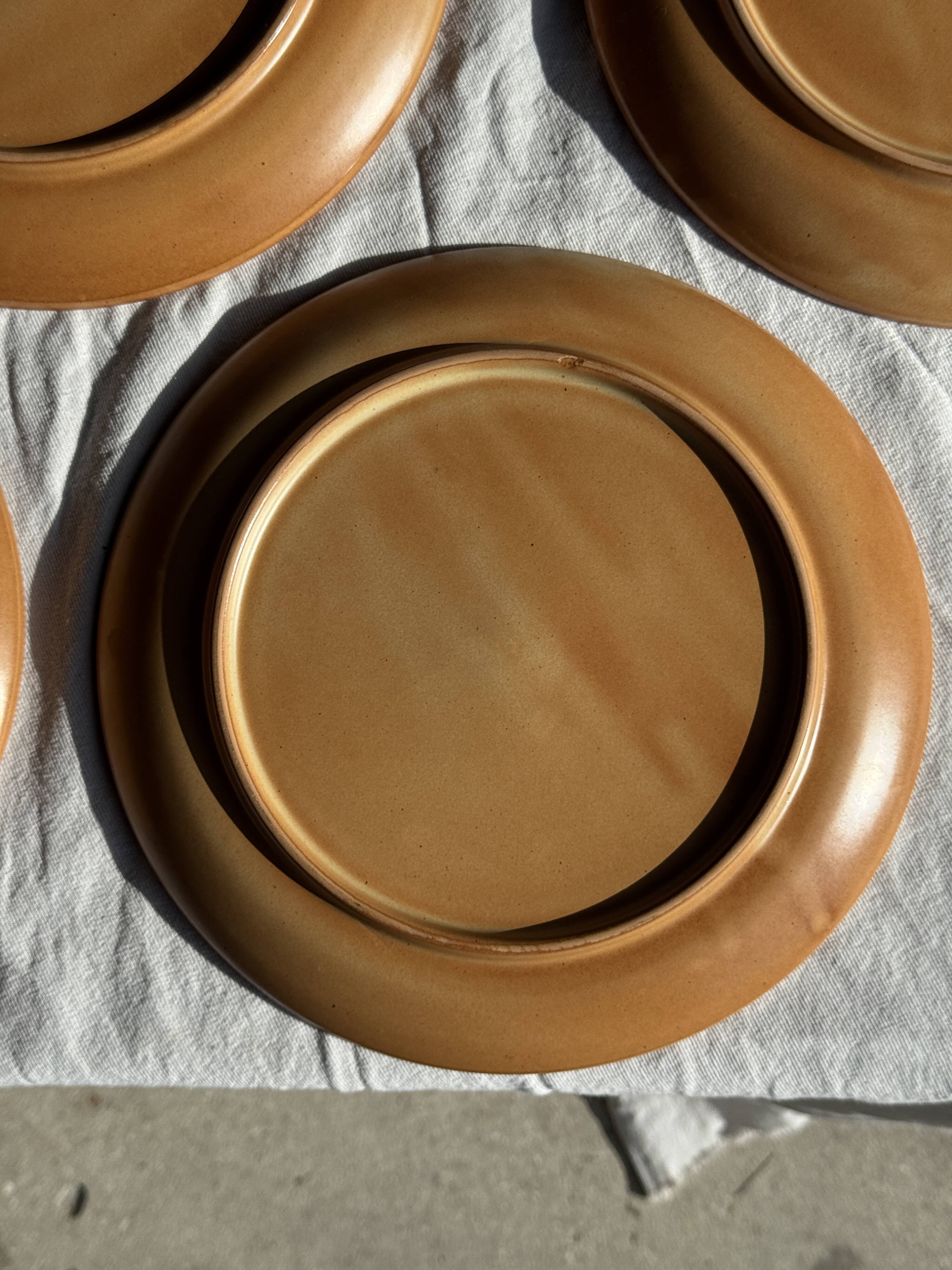 Set of 4 flat dinner plates in stoneware, no brand underneath.