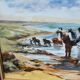 Framed oil on canvas signed Riotte seaweed collector L 81.5 cm Brittany Finistère