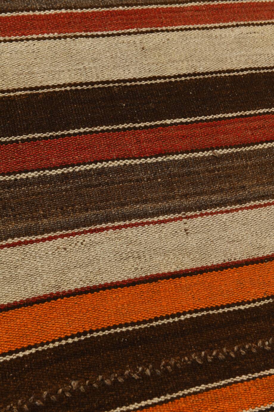 6x8 Brown Red Striped Vintage Kilim Rug, 195x259Cm