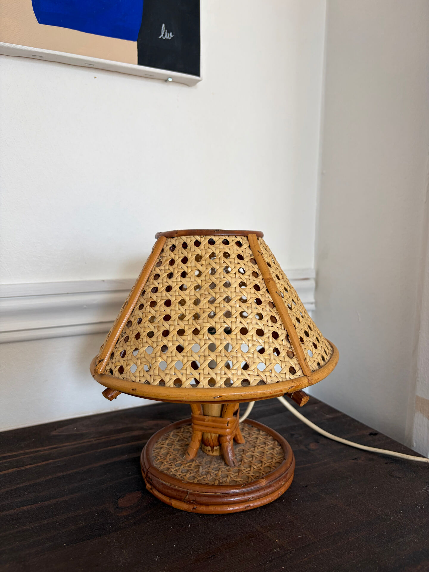 Vintage rattan caned lamp