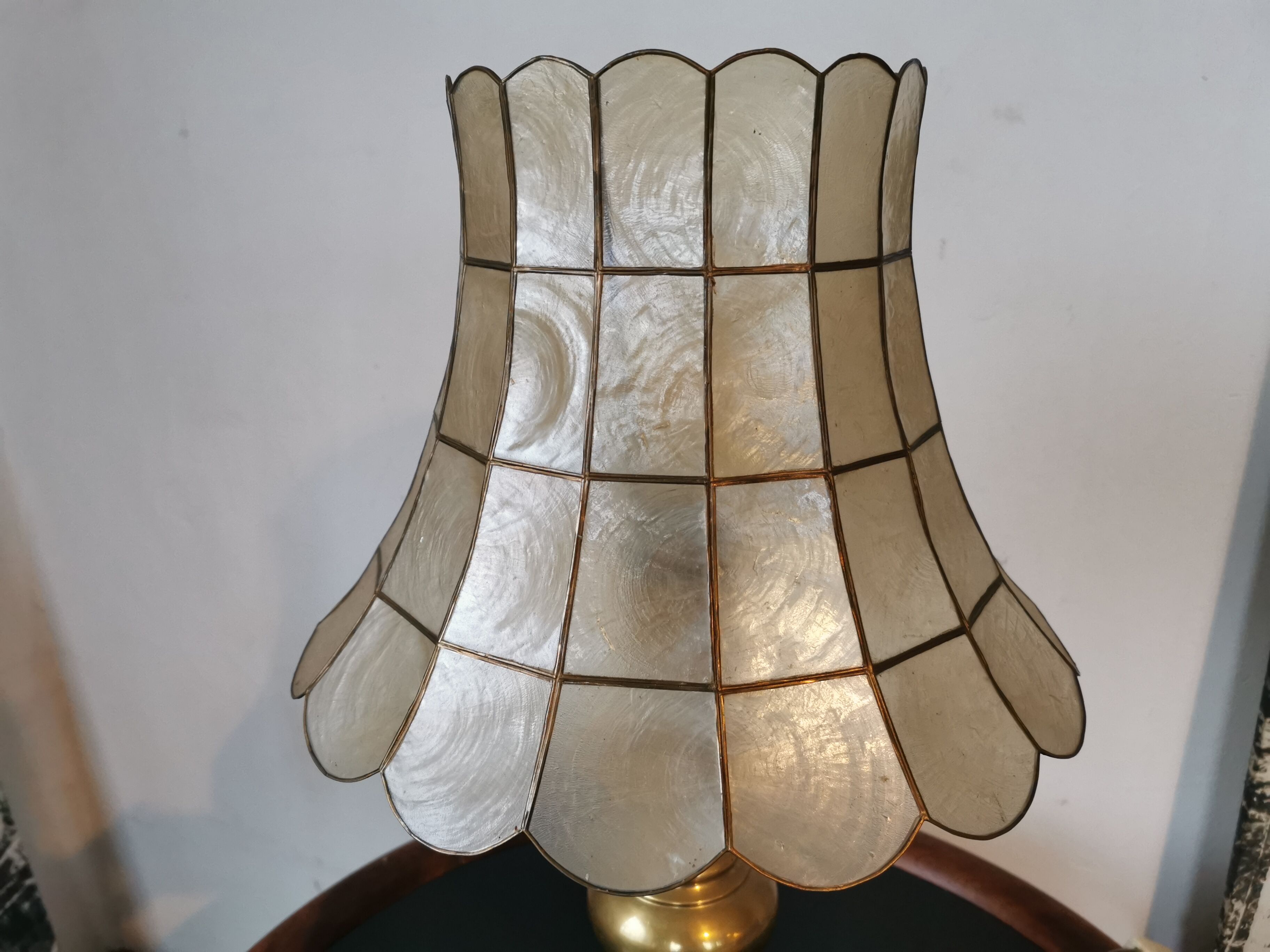 Brass lamp and mother-of-pearl lampshade circa 1970/80