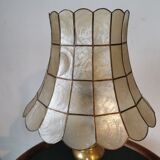 Brass lamp and mother-of-pearl lampshade circa 1970/80