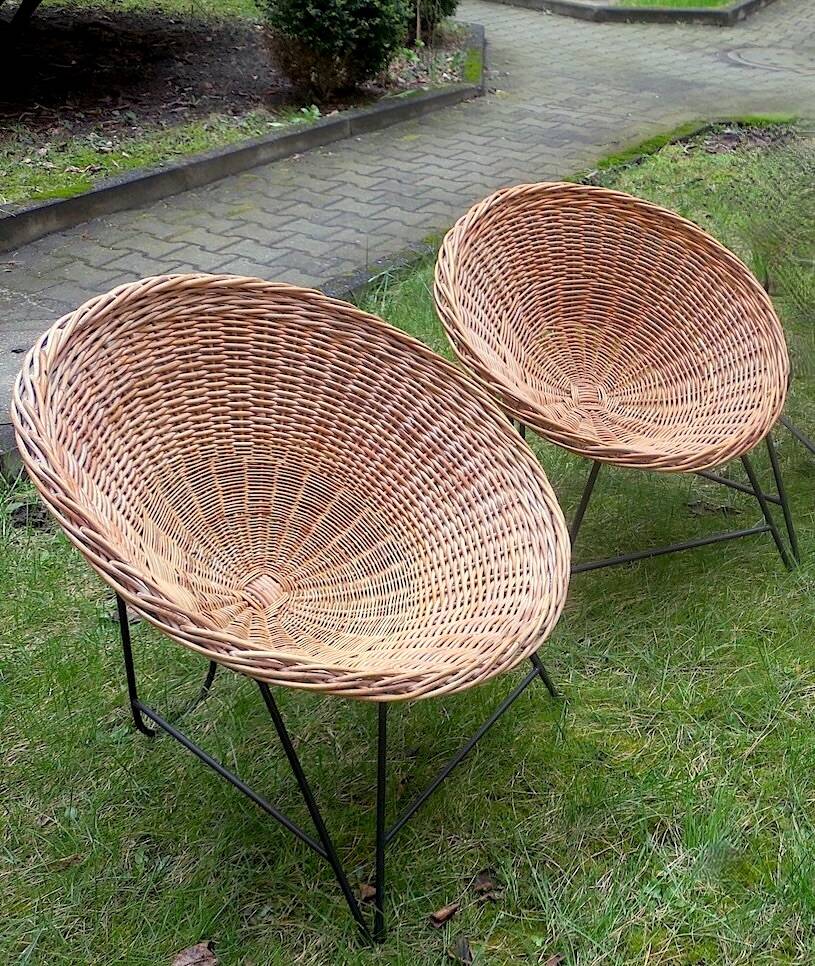 Pair of mid century bamboo and iron pod chairs, 1960s