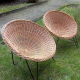 Pair of mid century bamboo and iron pod chairs, 1960s