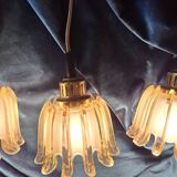 Set of 3 Doria pendant lights in amber-coloured frosted glass, 1960s