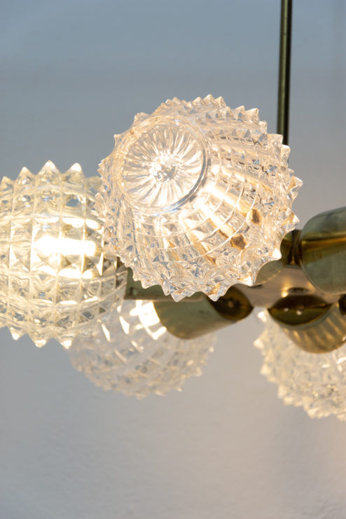 Vintage pendant with six cut glass lampshades, Kamenický Šenov, 1970´s