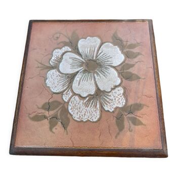 Dessous de plat carré bois et céramique, vintage