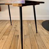wooden coffee table and 70s design compass legs