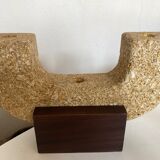 Brutalist candle holder xxl in stone and wood 1970