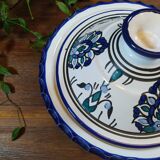 White and blue ceramic tagine dish with oriental patterns