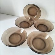 Set of 5 vintage Duralex deep plates – smoked brown glass