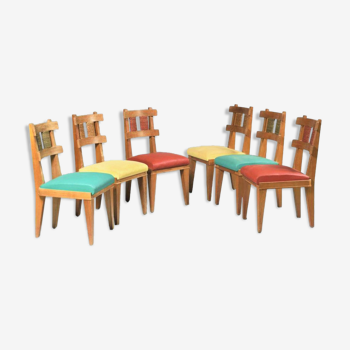 Ensemble de 6 chaises vintages en merisier