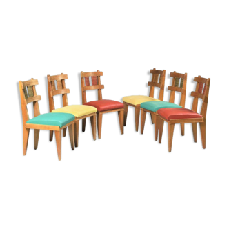 Ensemble de 6 chaises vintages en merisier