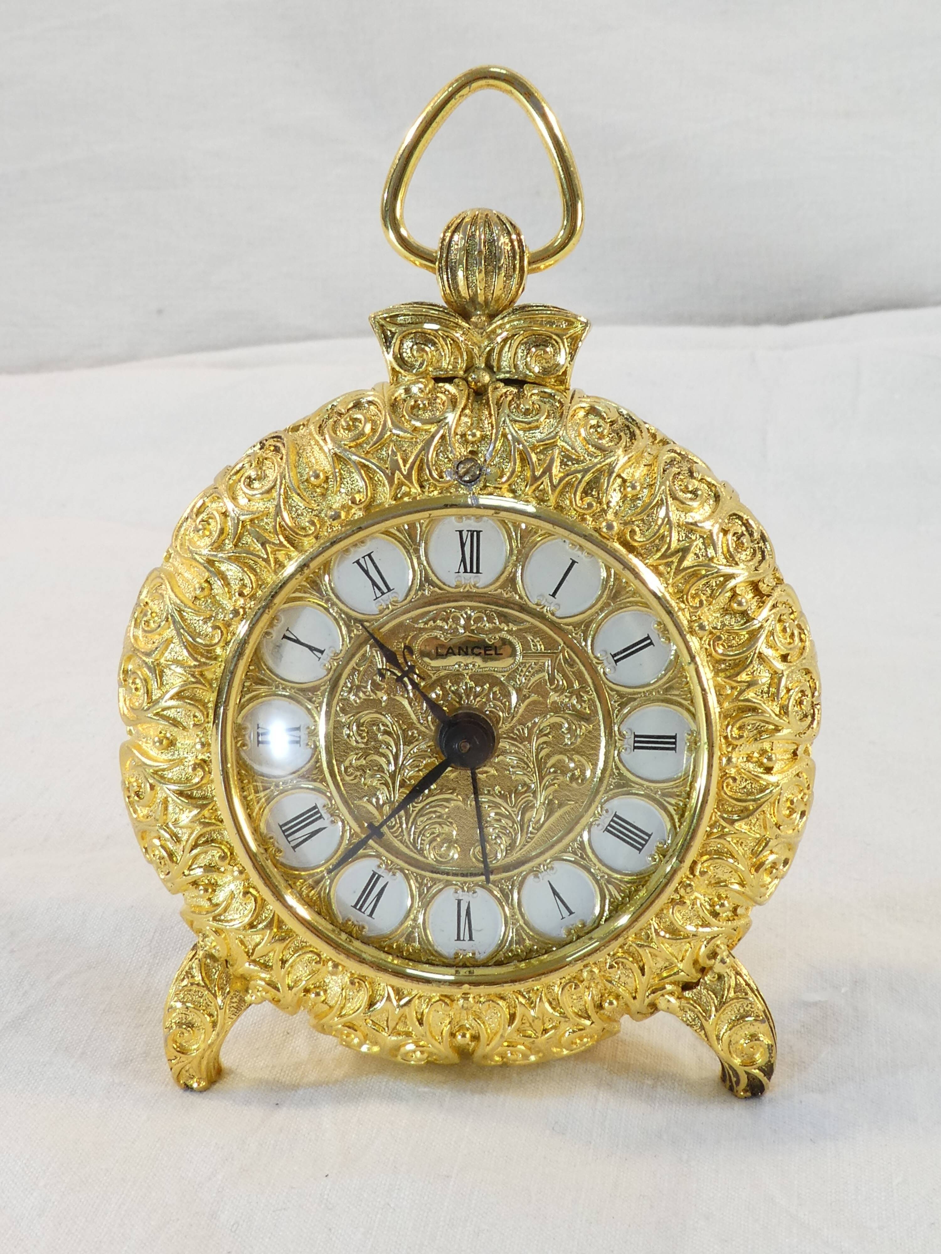 LANCEL alarm clock in chiseled bronze and gilded metal