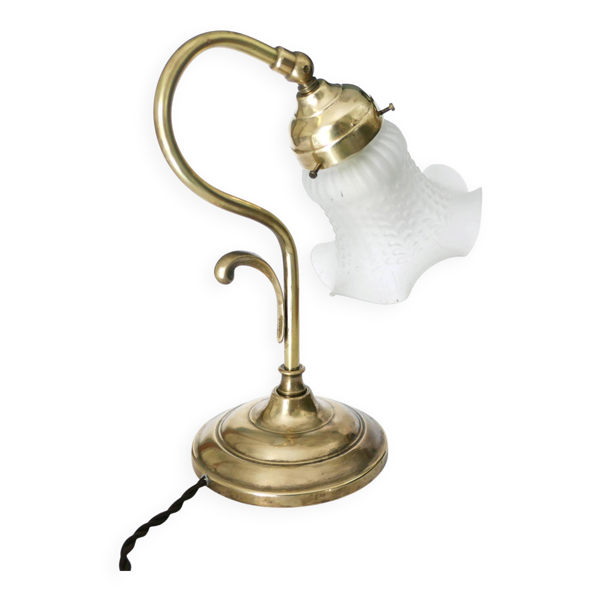 "swan neck" lamp in bronze and brass from 1900