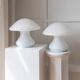 Set of 2 Murano opaline white glass mushroom table lamps with silver ring details - Space Age 1970s