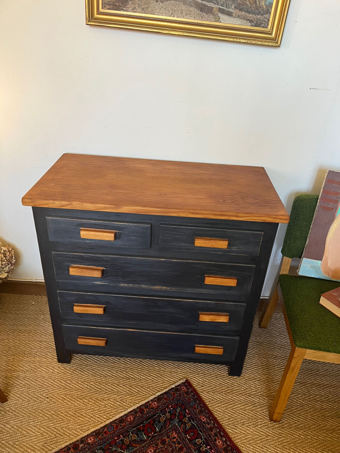 Vintage patinated black craft furniture style chest of drawers