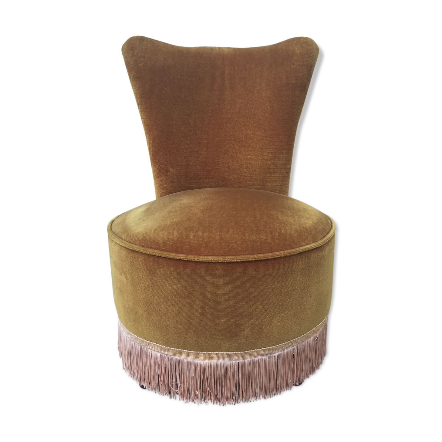 Fauteuil crapaud velour et frange
