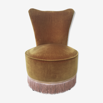 Fauteuil crapaud velour et frange