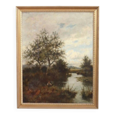 Oil Painting On Canvas, River Landscape Signed J Paulman, Late 19th Century