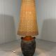 Large amphora floor lamp in pottery with a rattan shade from the 1960s.