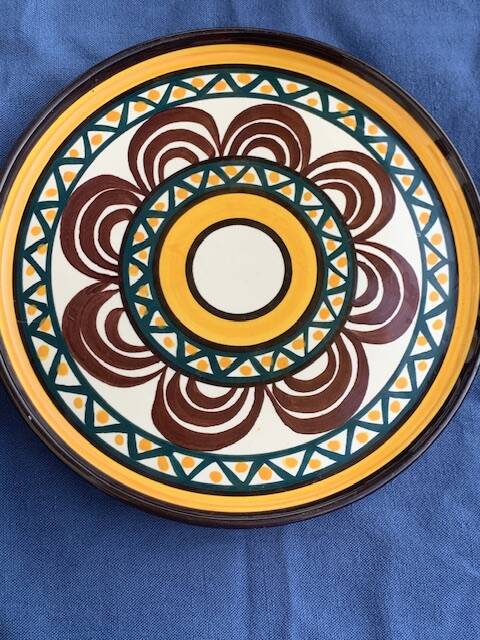 Tray, plate and 8 liqueur cups in ceramic from St Jean de Bretagne vintage 1950/60