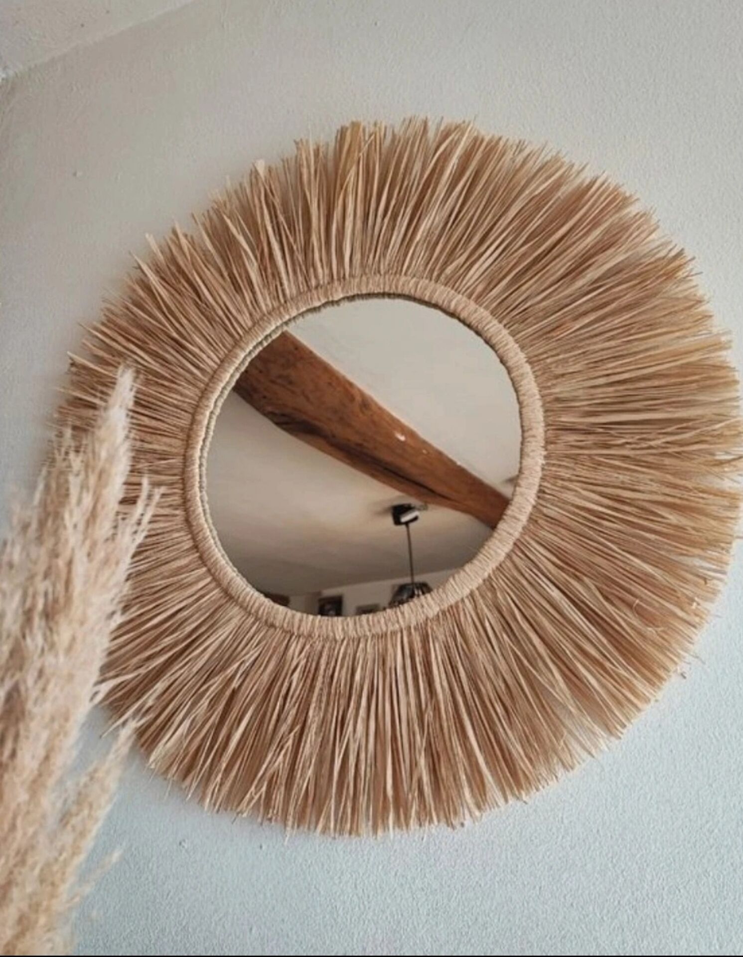 Miroir raphia fait main, création artisanale