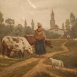 Peinture À L'huile Antique Sur Toile Fine 800 Signée Piero Porrini