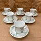 Set of 6 antique white ceramic mugs vintage green leaf decor