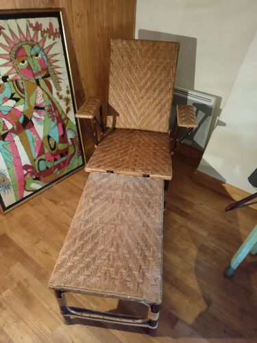 Chaise longue en rotin tréssé 1920-30