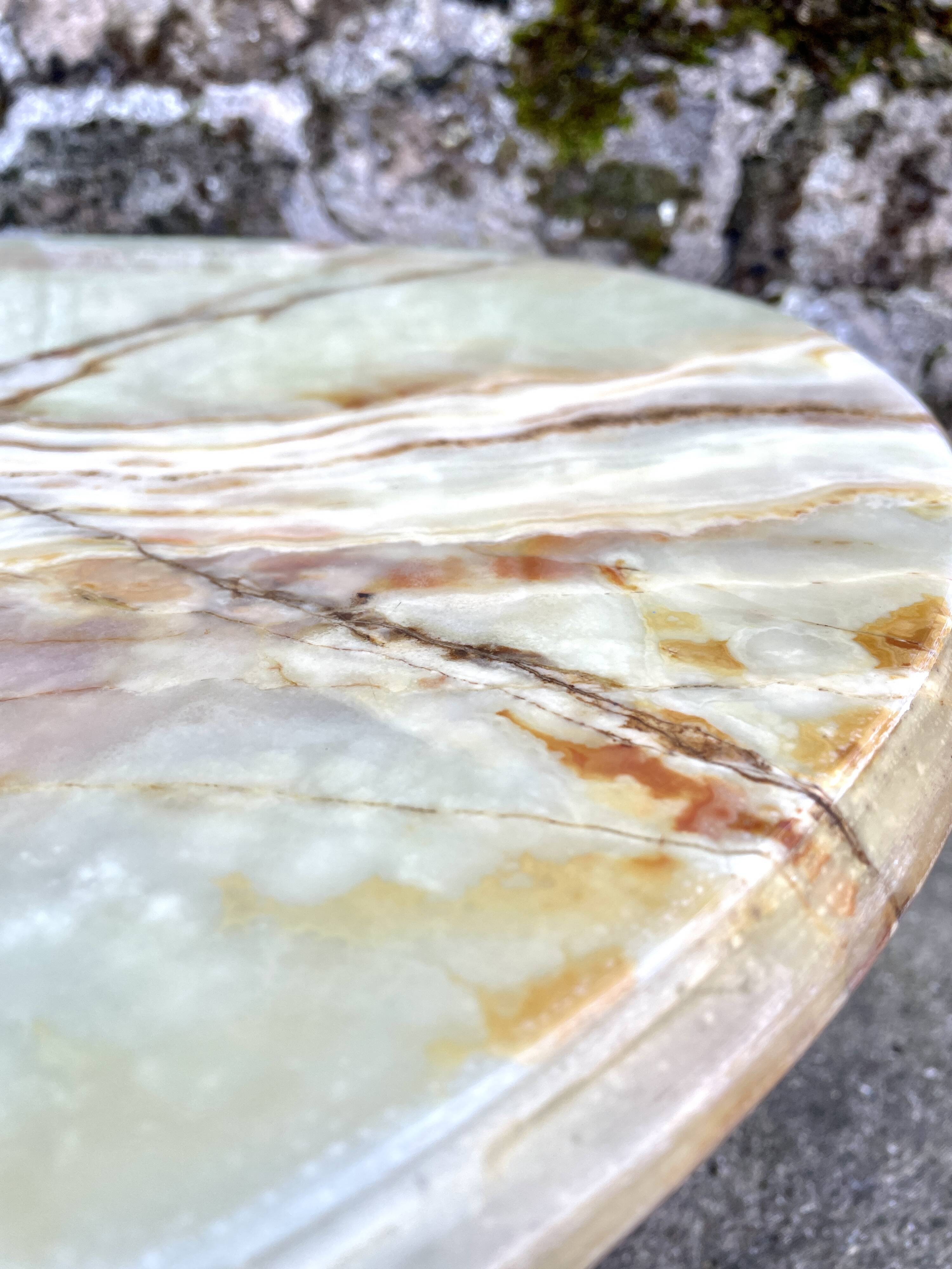 Louis XVI style oval coffee table in onyx and gilt brass