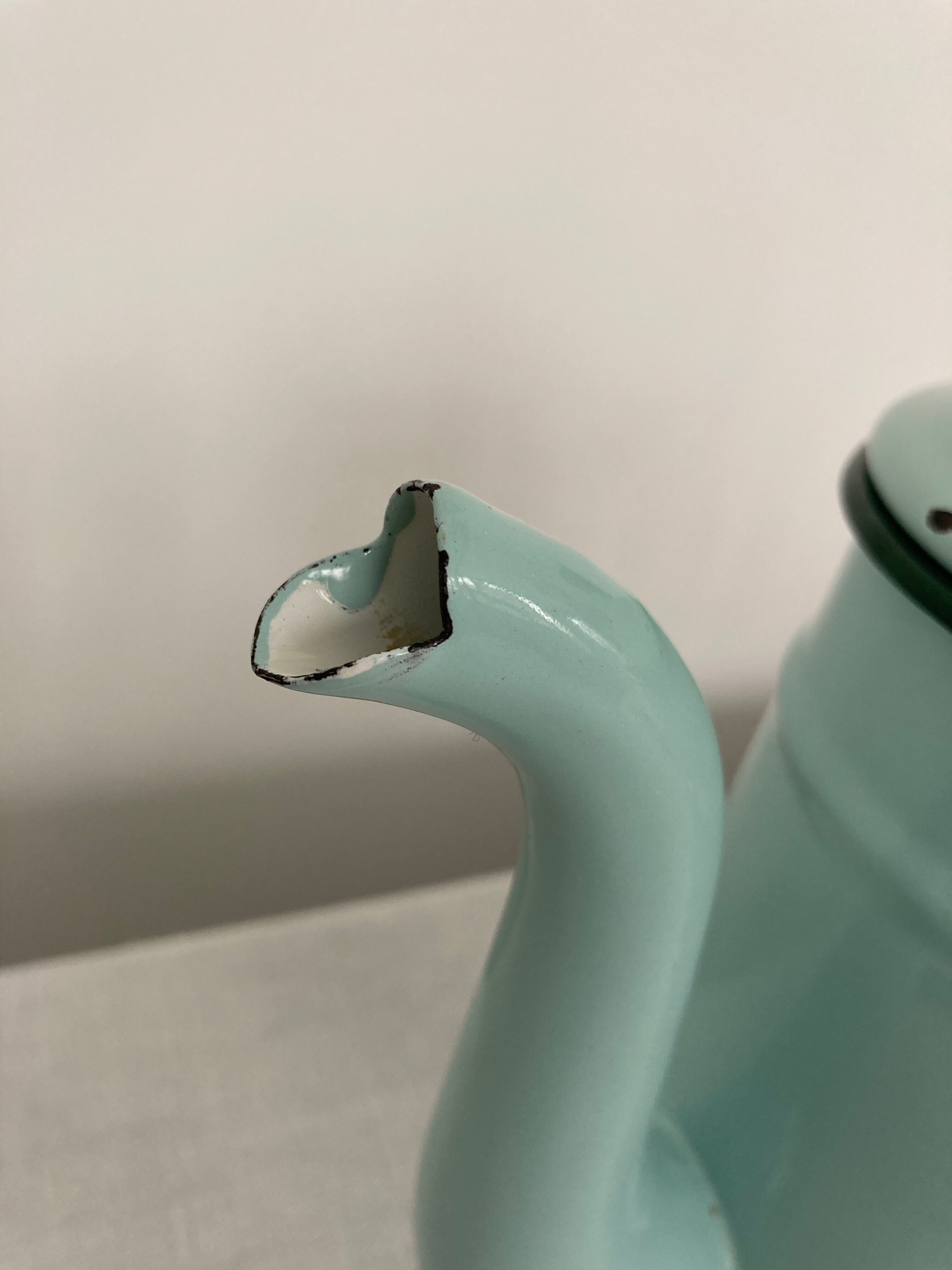 Mint green enamelled sheet metal coffee maker