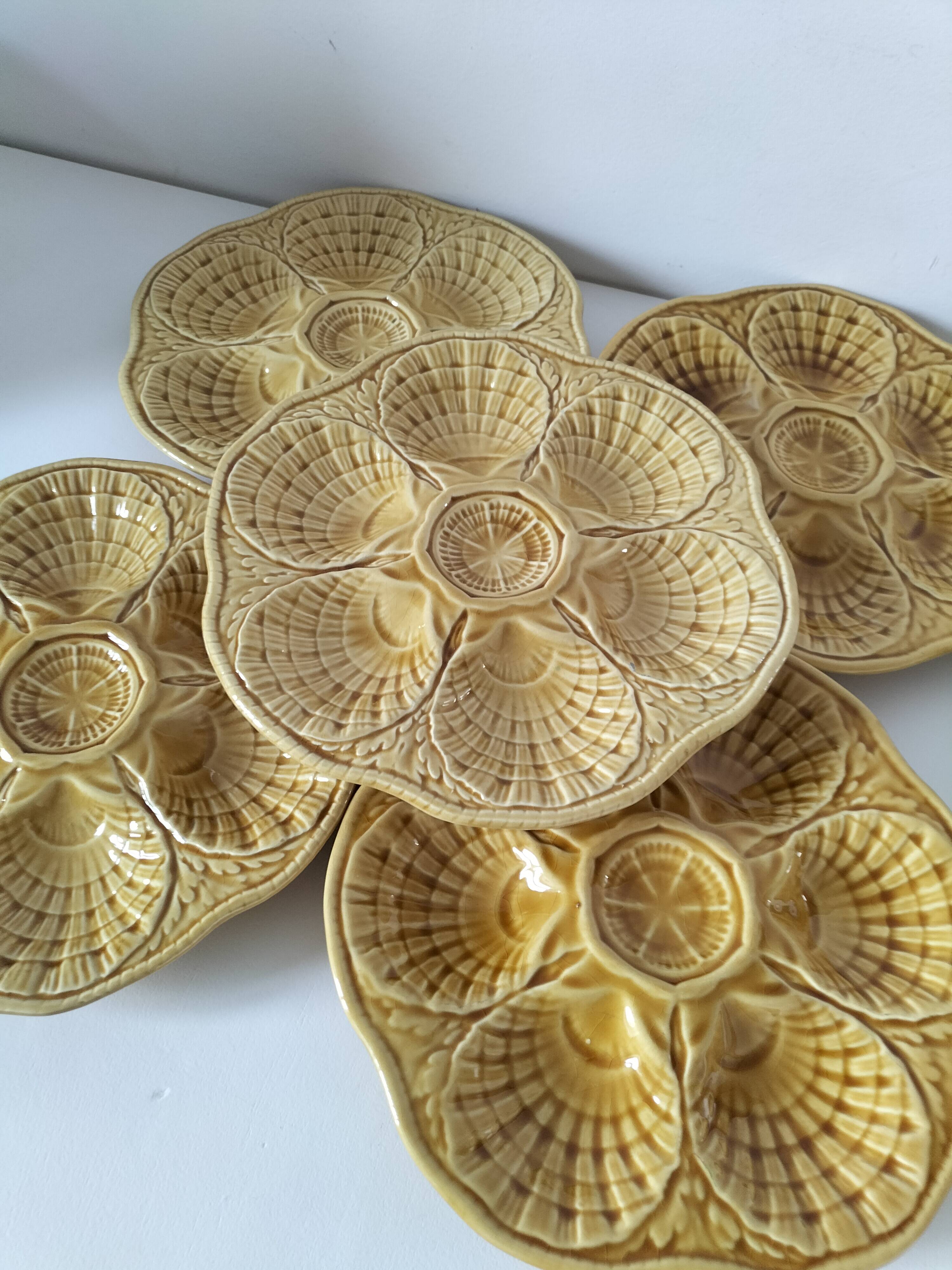 5 Sarreguemines caramel shell plates, 1950s