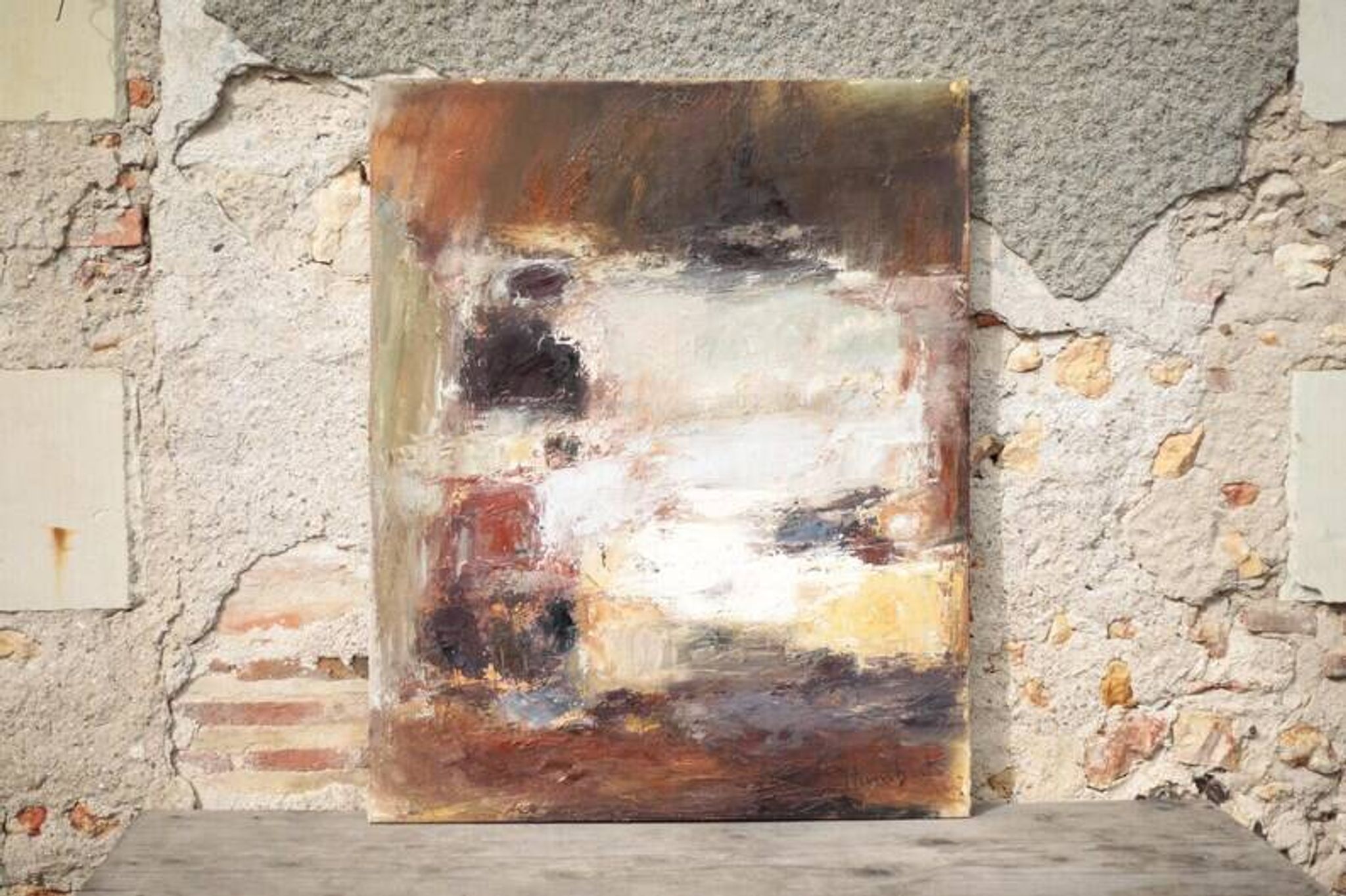 Oil on canvas signed Monique Humbert, abstract composition, wall painting, interior decoration.