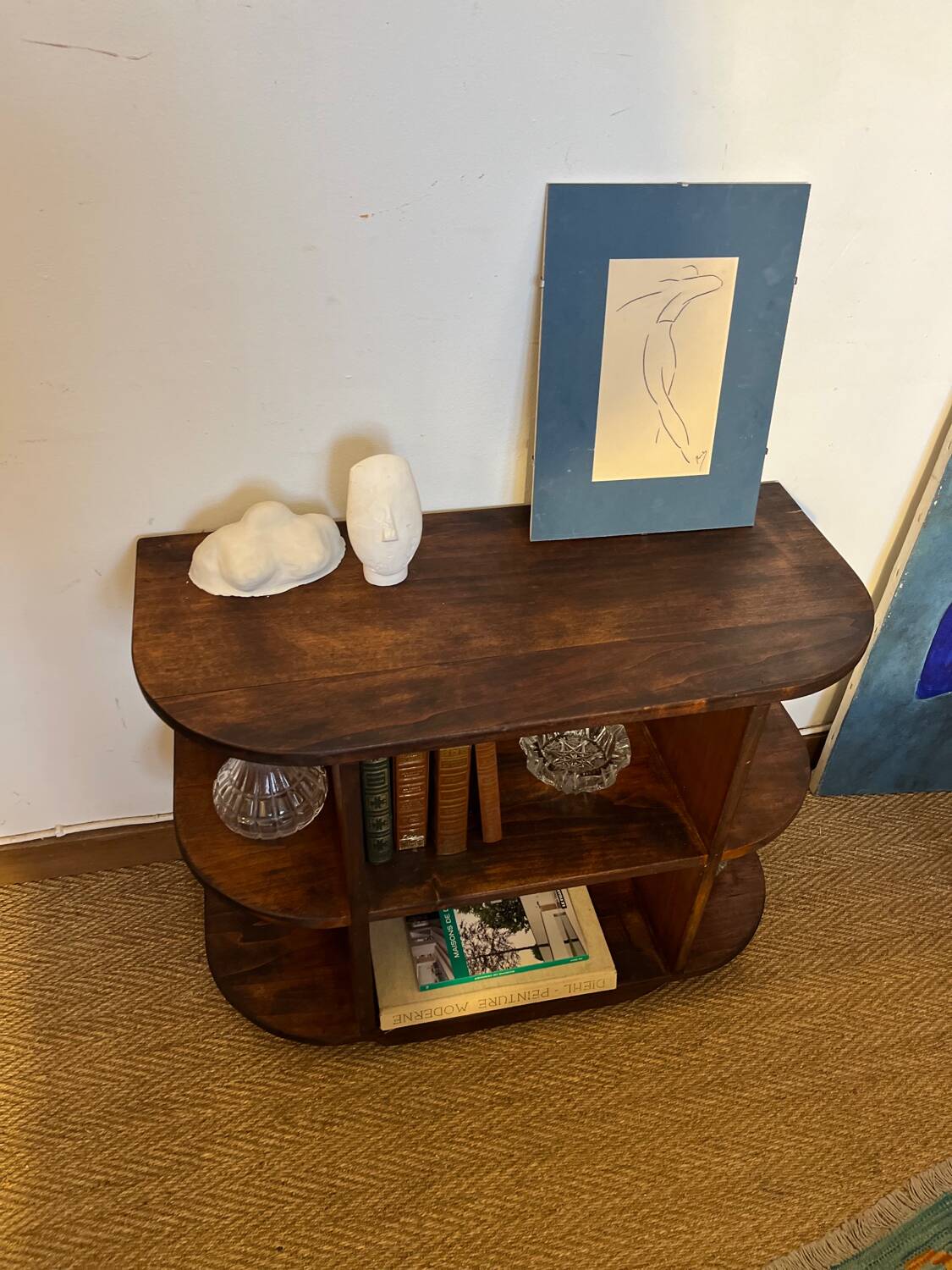 TV cabinet in a row with art deco wooden shelf