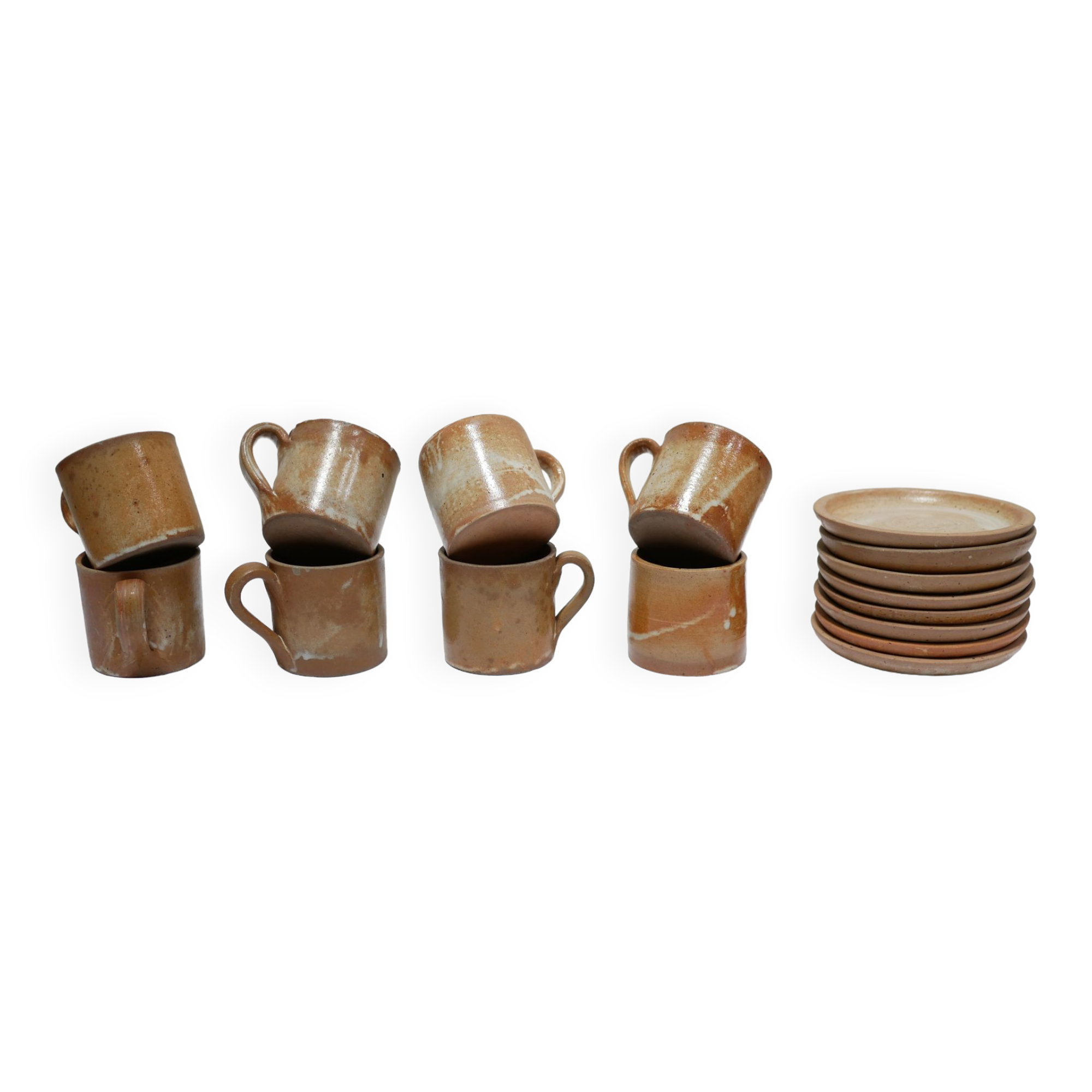 Series of 8 cups and vintage stoneware cups