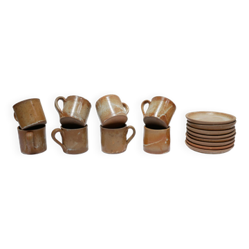 Série de 8 tasses et sous tasses vintage en grès