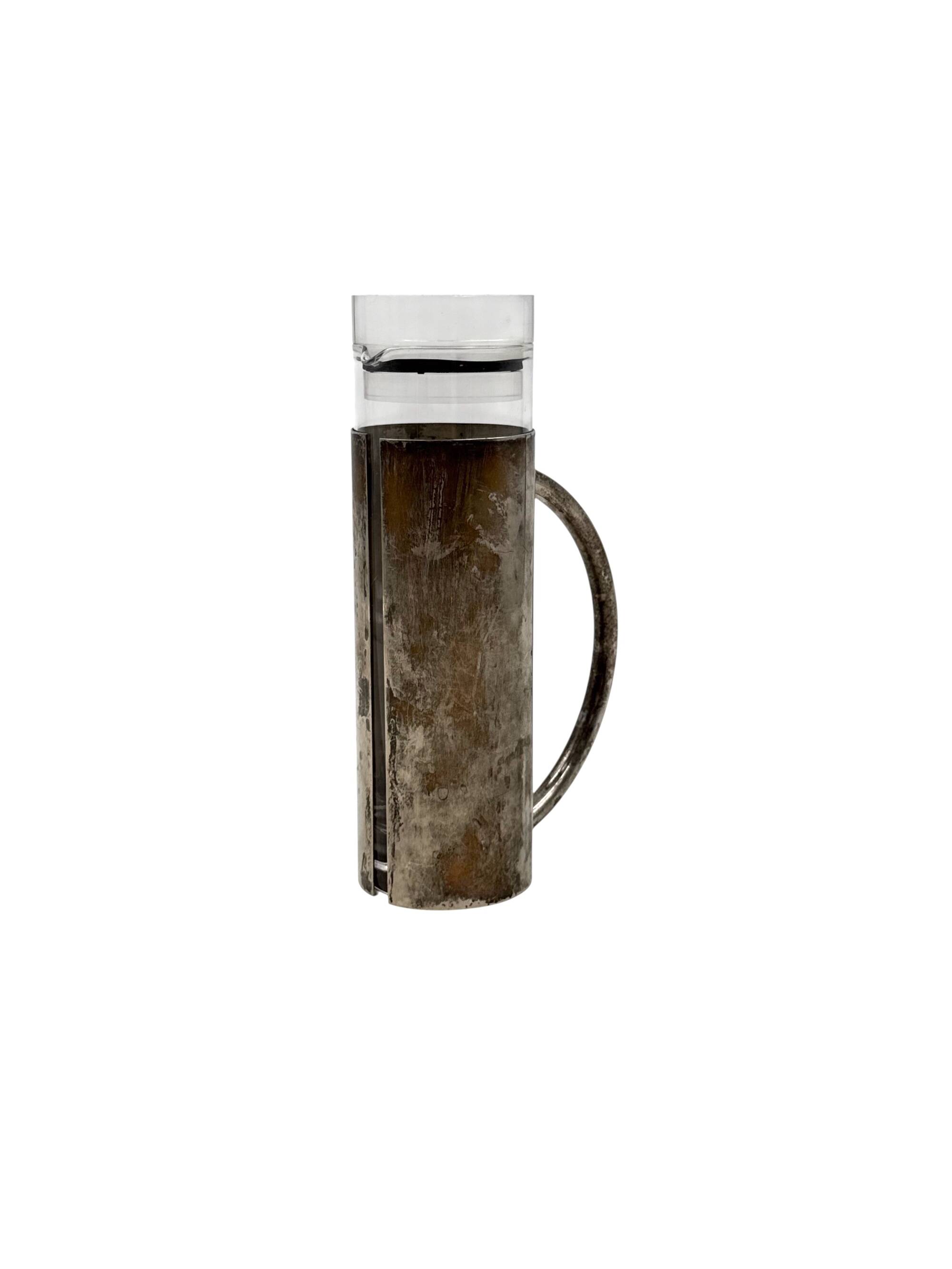 Modern silverplated and glass cruet mod. Oilvine, Lino Sabattini Italy 1970