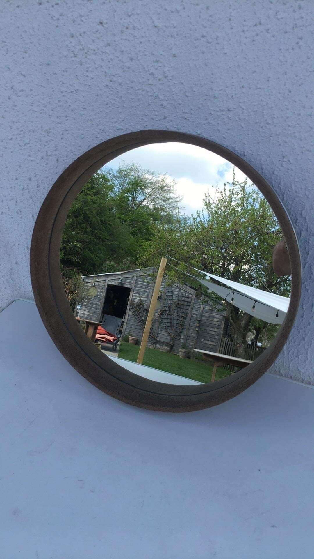 Vintage round velvet mirror